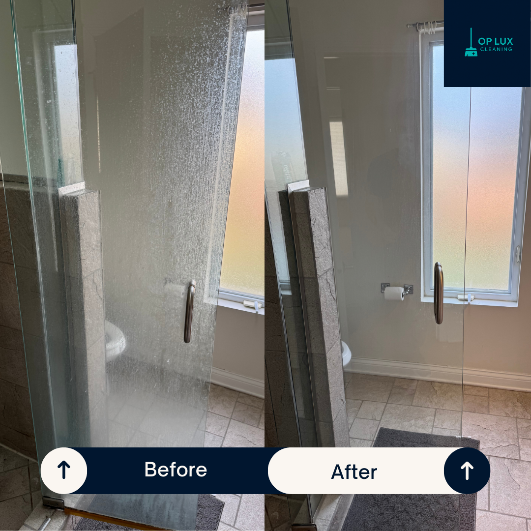 OP LUX deep cleaning before and after &ndash; glass shower door