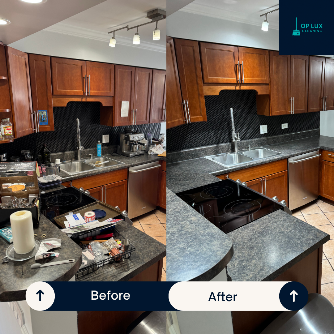 OP LUX move-out cleaning before and after &ndash; kitchen