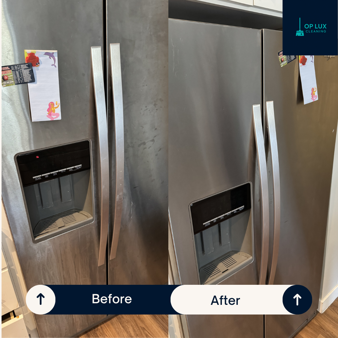 OP LUX cleaning before and after &ndash; stainless refrigerator